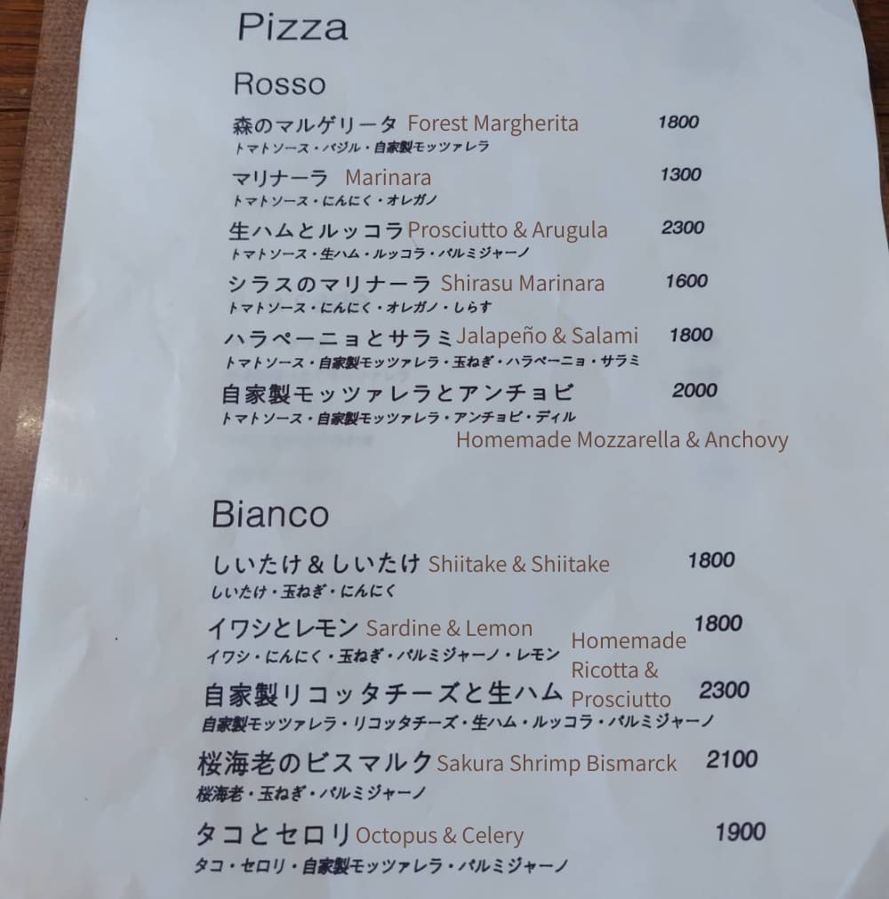 黒磯駅前にあるイタリアンレストラン「Pizzeria Pico」のランチメニュー英語版1