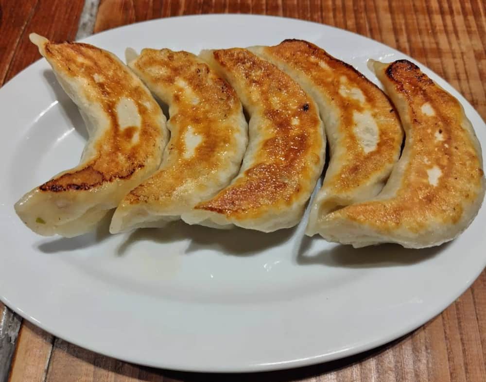 黒磯駅から徒歩4分の所にある担々麺専門店「たんたん亭」で注文した「手作り餃子五コ」の写真