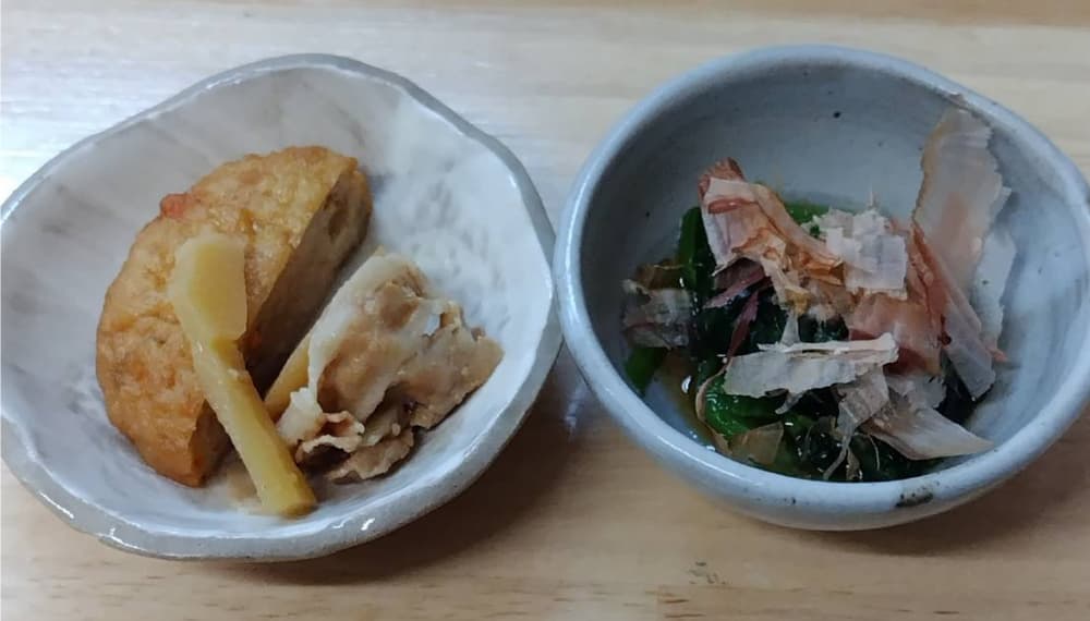 筍・がんも・豚肉の煮物＆ほうれん草のおひたし