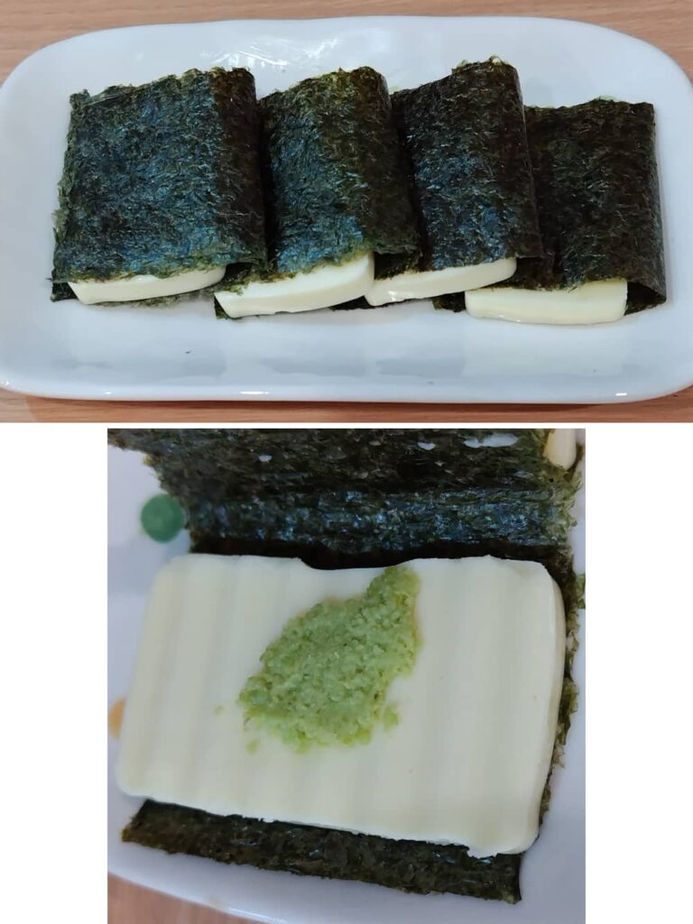 小松食堂で注文した「わさび海苔チーズ」の写真
